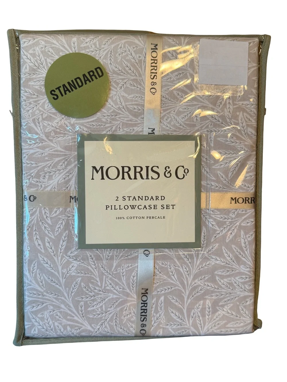 Morris & Co NWT Beige & Cream Botanical 2-Count Cotton Standard Pillowcase Set